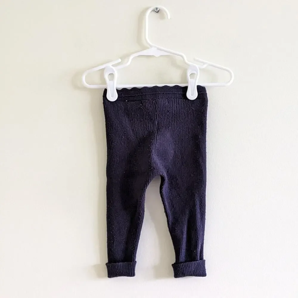 Zara Scalloped Rib Knit Navy Leggings Size 9/12m Deep Blue PLAY CONDITION